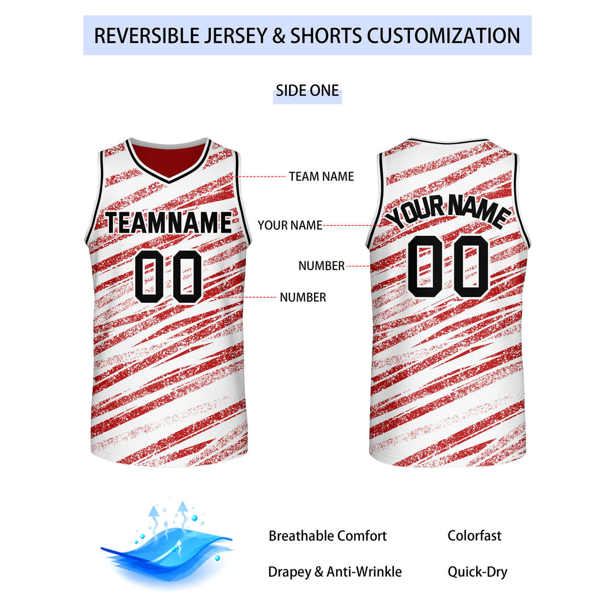 Custom Reversible White Red Basketball Jersey | Team & Player Name - Vosoli