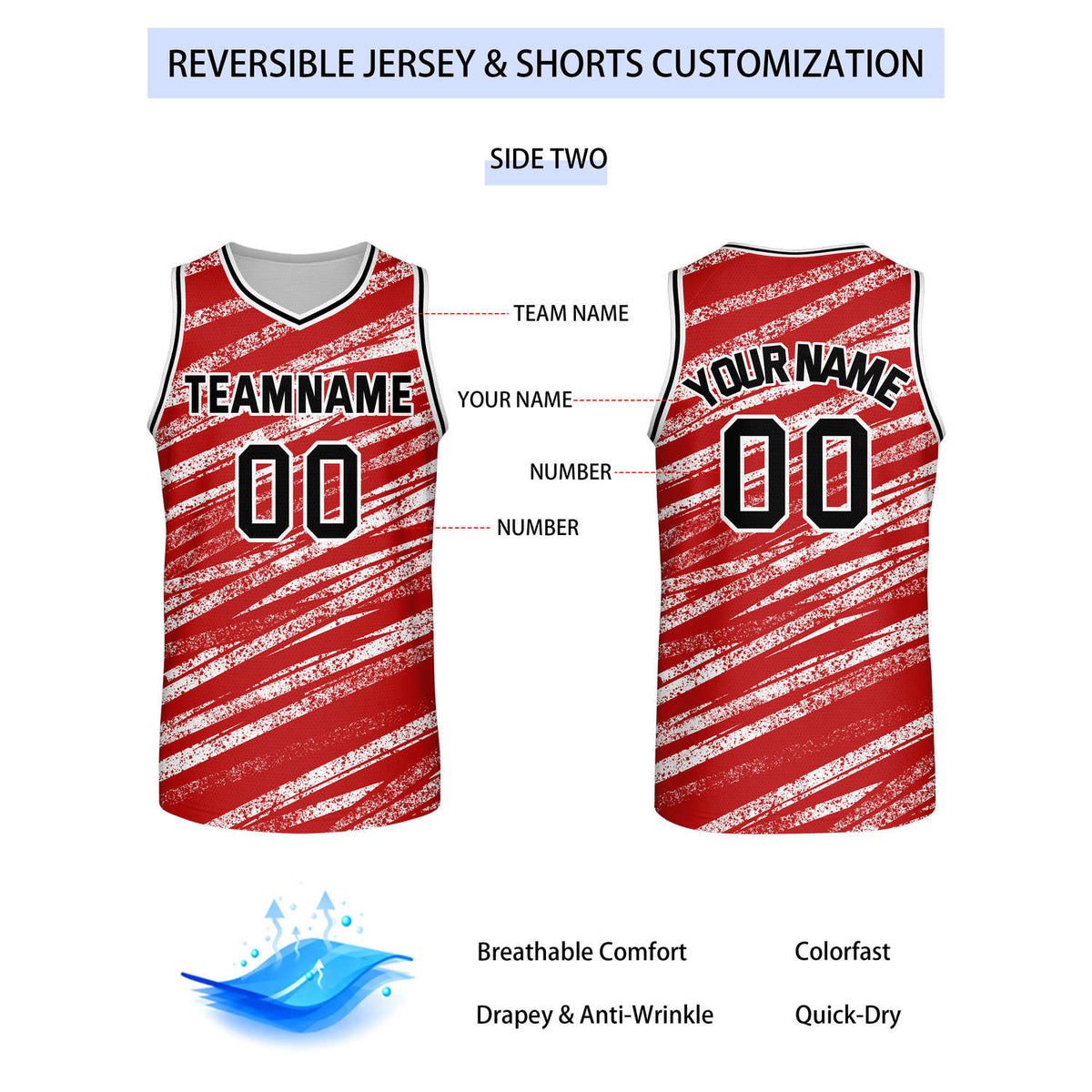 Custom Reversible White Red Basketball Jersey | Team & Player Name - Vosoli