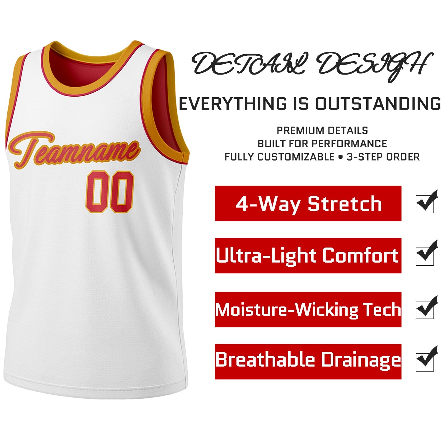 Custom Reversible White & Red Basketball Jersey | Personalized Team Jersey | Vosoli