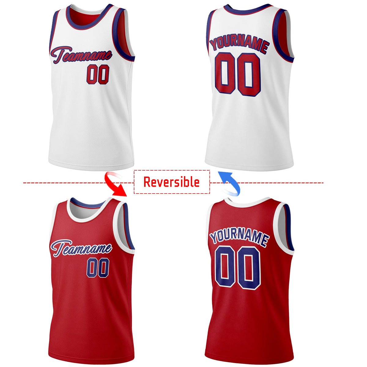 Custom Reversible White & Red Basketball Jersey | Personalized Team Jersey | Vosoli