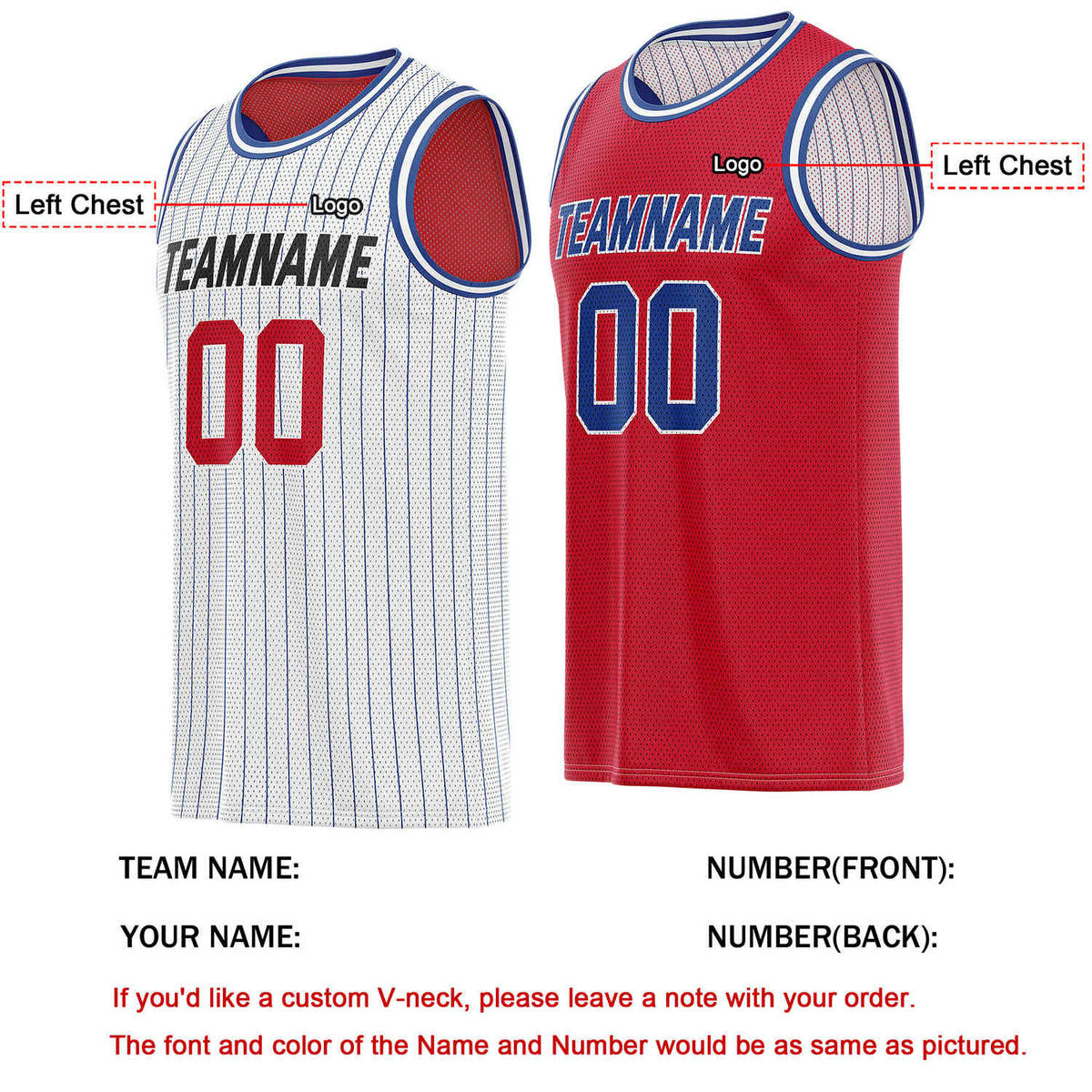 Custom Reversible White Red Striped Mesh Basketball Jersey | Team & Player Name - Vosoli