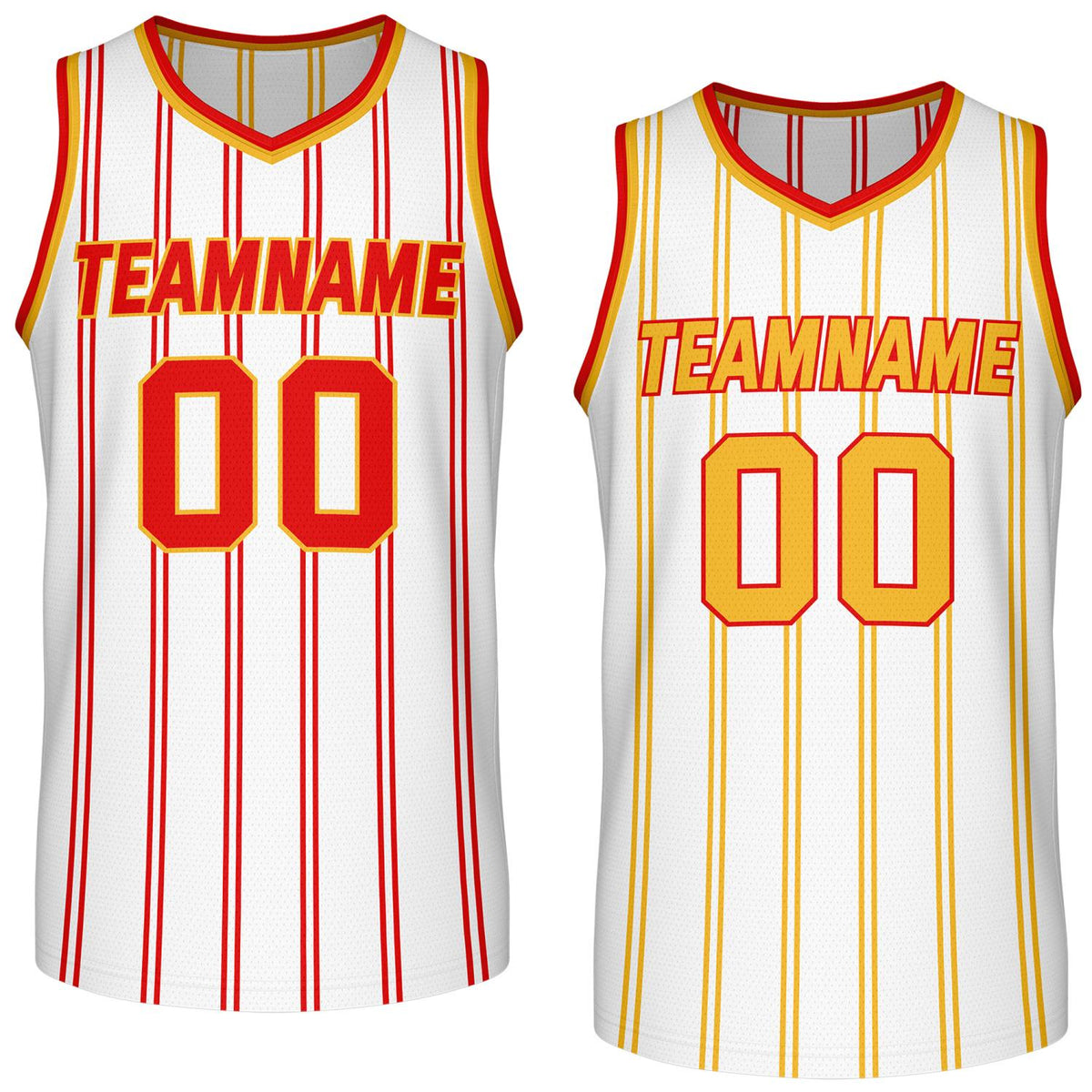 Custom Reversible White Red Yellow Striped Basketball Jersey | Team Name &amp; Number - Vosoli