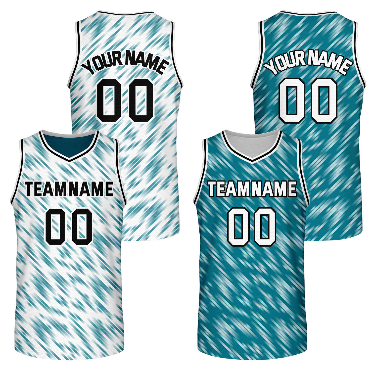 Custom Reversible White Teal Stripe Basketball Jersey | Team & Player Name - Vosoli