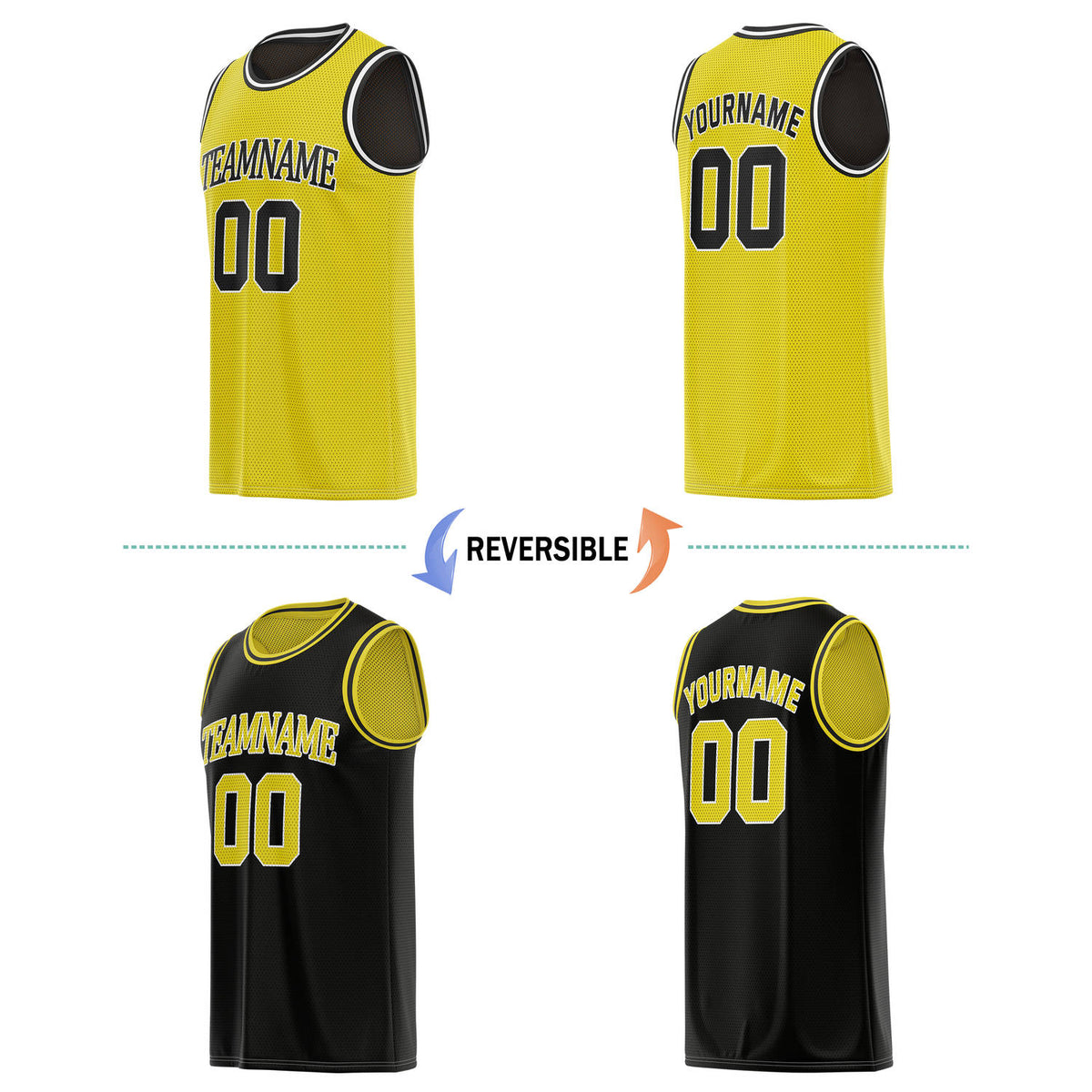 Custom Reversible Yellow & Black Basketball Jersey | Personalized Team Name & Number - Vosoli