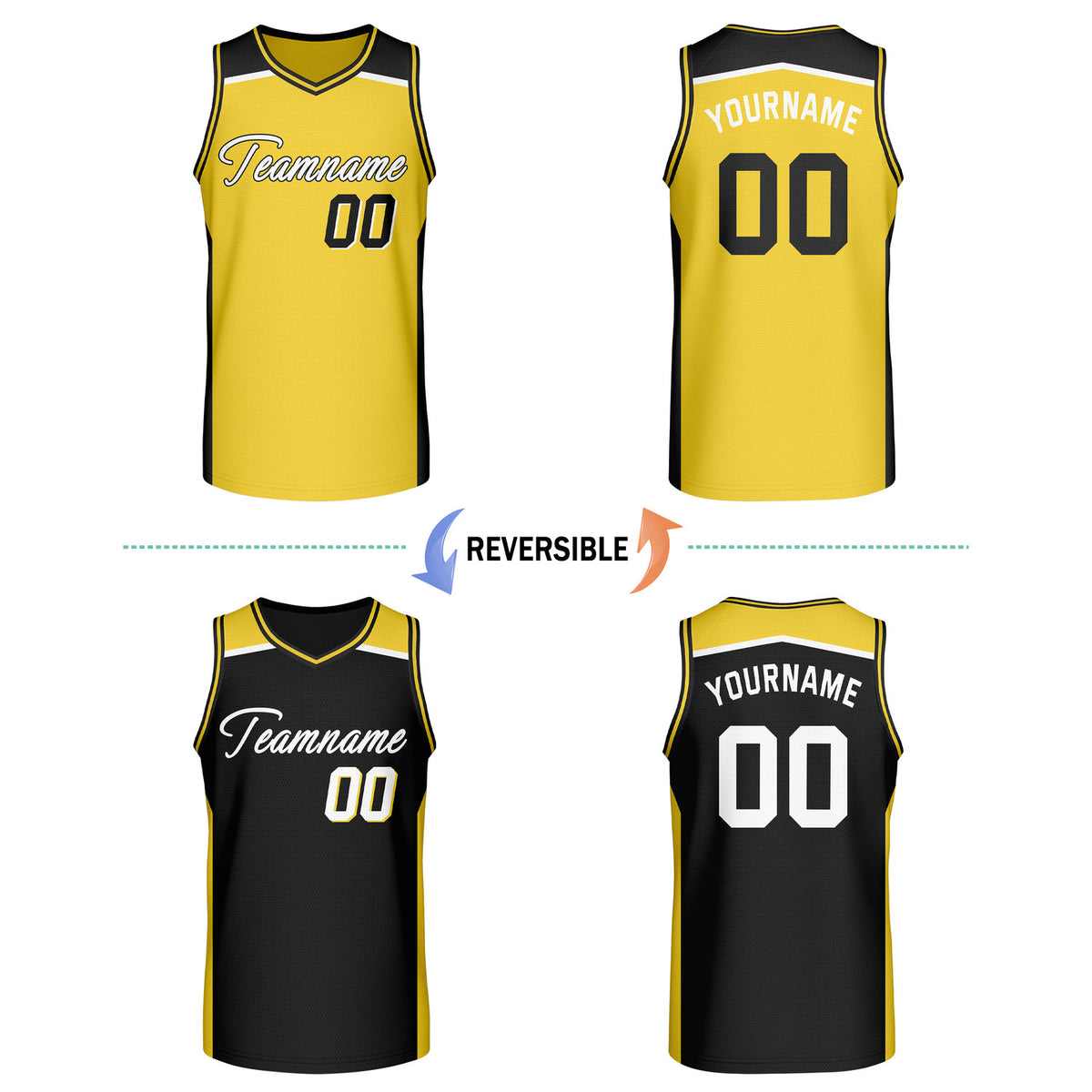 Custom Reversible Yellow Black Basketball Jersey | Personalized Team Jersey | Vosoli