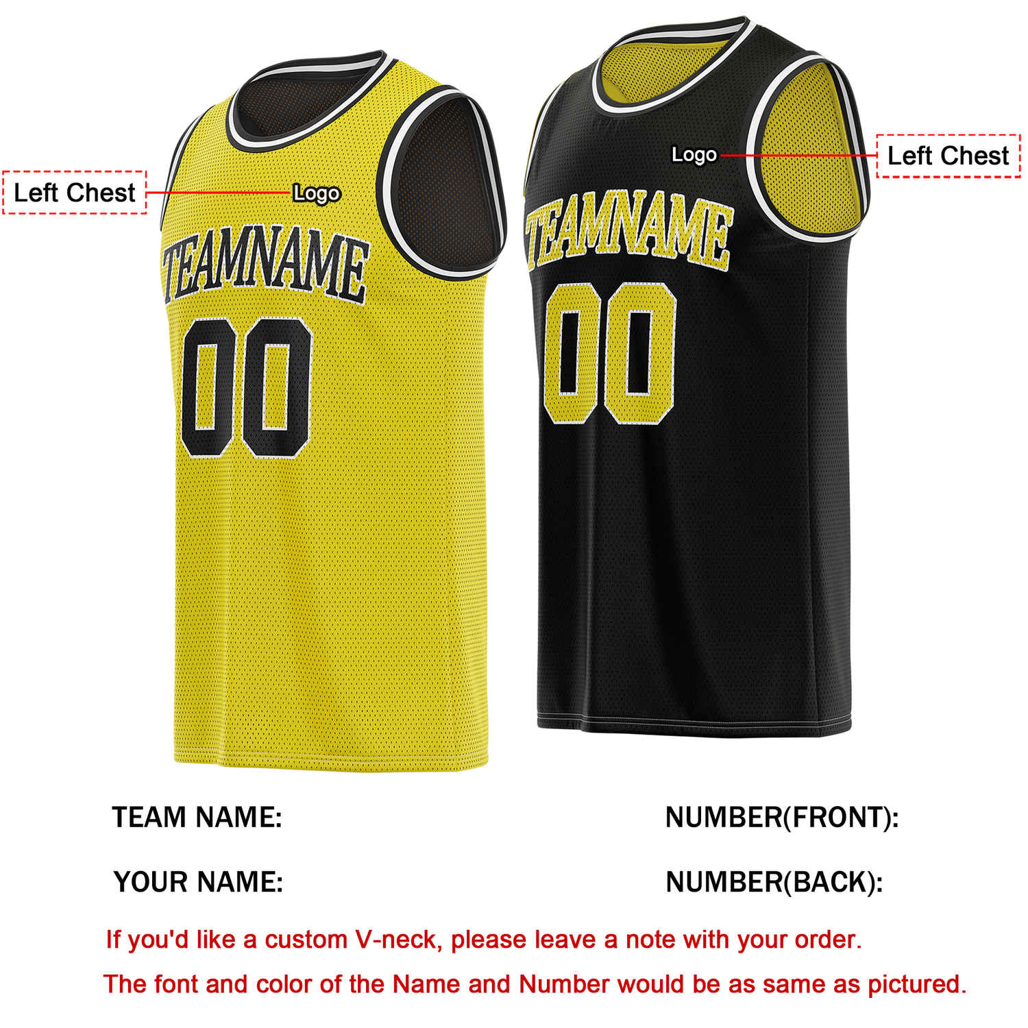 Custom Reversible Yellow & Black Basketball Jersey | Personalized Team Name & Number - Vosoli