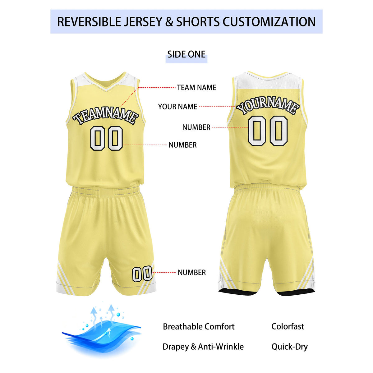 Custom Reversible Yellow Black Basketball Uniform Set | Team Name & Number - Vosoli