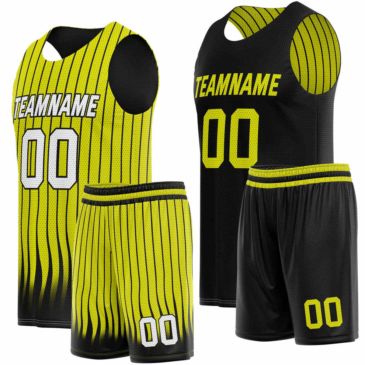 Custom Reversible Basketball Jersey + Shorts Set (Yellow &amp; Black Stripe) - Personalized Team Name, Number &amp; LOGO | Vosoli
