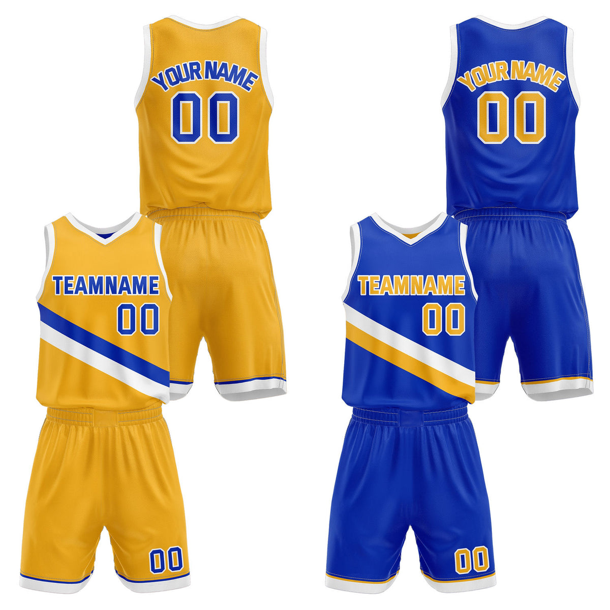 Custom Reversible Yellow Blue Basketball Uniform Set | Team &amp; Player Name - Vosoli