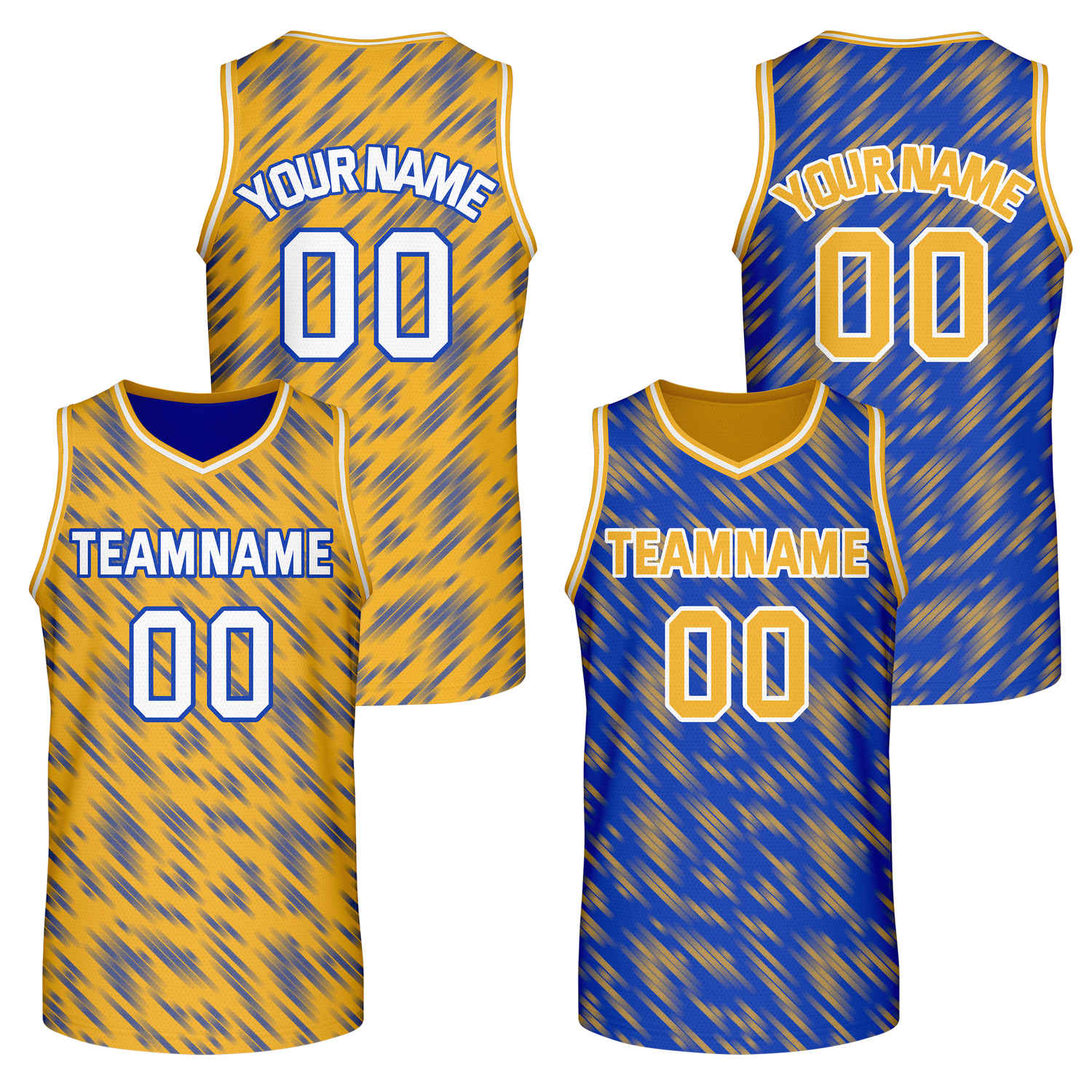 Custom Reversible Yellow Blue Stripe Basketball Jersey | Team & Player Name - Vosoli