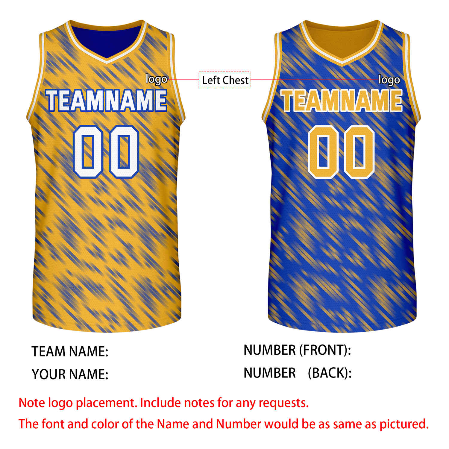 Custom Reversible Yellow Blue Stripe Basketball Jersey | Team & Player Name - Vosoli