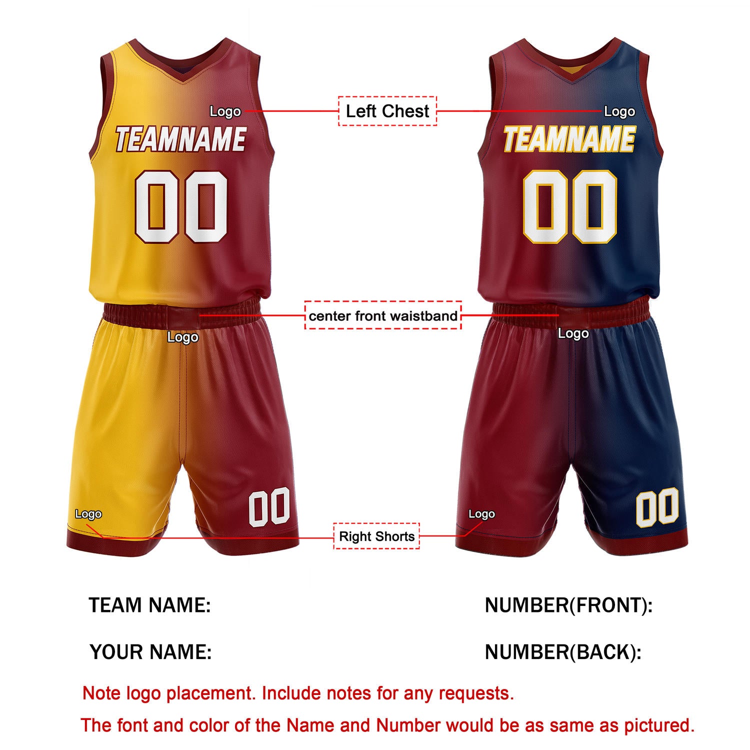Custom Reversible Yellow Burgundy Navy Basketball Uniform Set | Team & Player Name - Vosoli