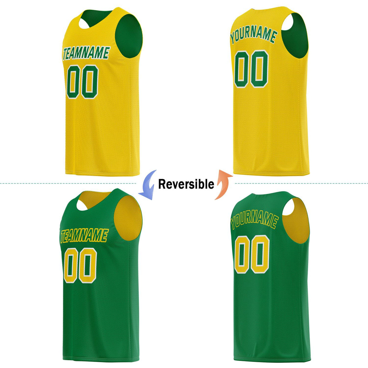 Custom Reversible Yellow & Green Basketball Jersey | Personalized for Team Sports - Vosoli