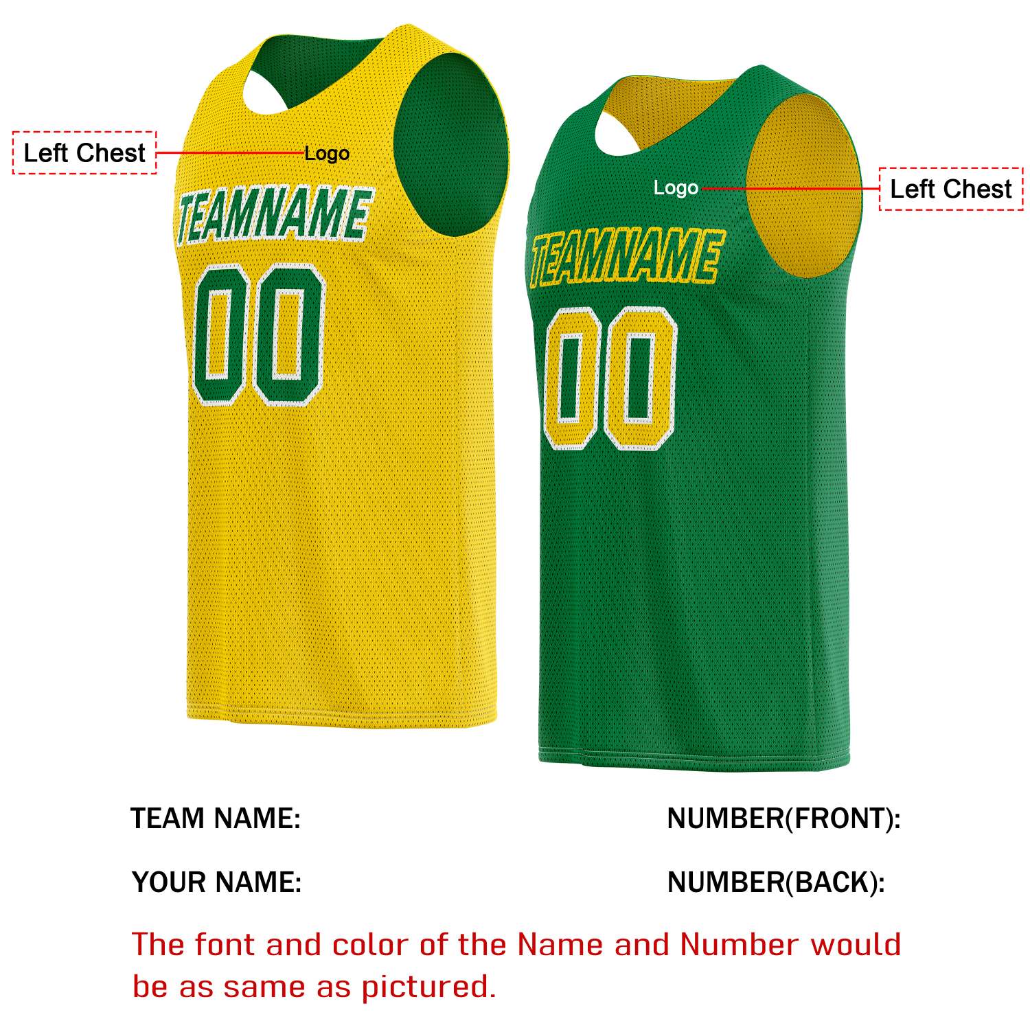 Custom Reversible Yellow & Green Basketball Jersey | Personalized for Team Sports - Vosoli