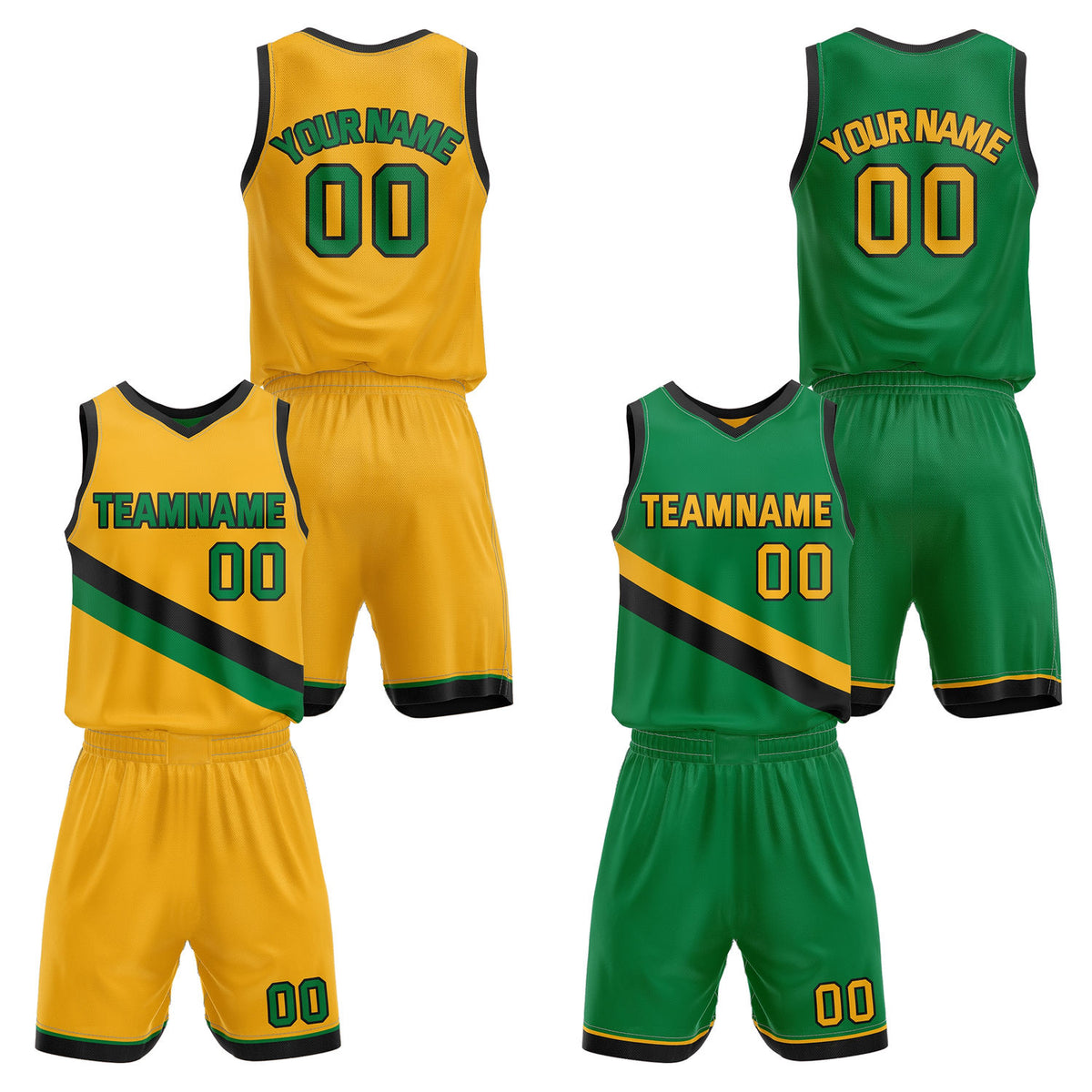 Custom Reversible Yellow Green Basketball Uniform Set | Team &amp; Player Name - Vosoli