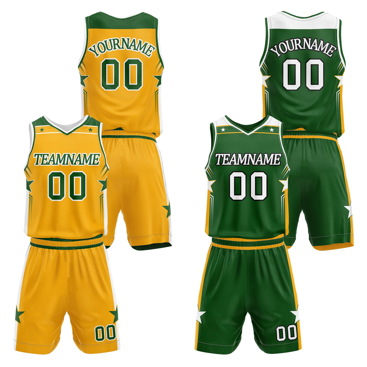 >Custom reversible yellow &amp; green basketball uniform set, personalized with team name number and logo, breathable mesh fabric for men women youth game practice - Vosoli