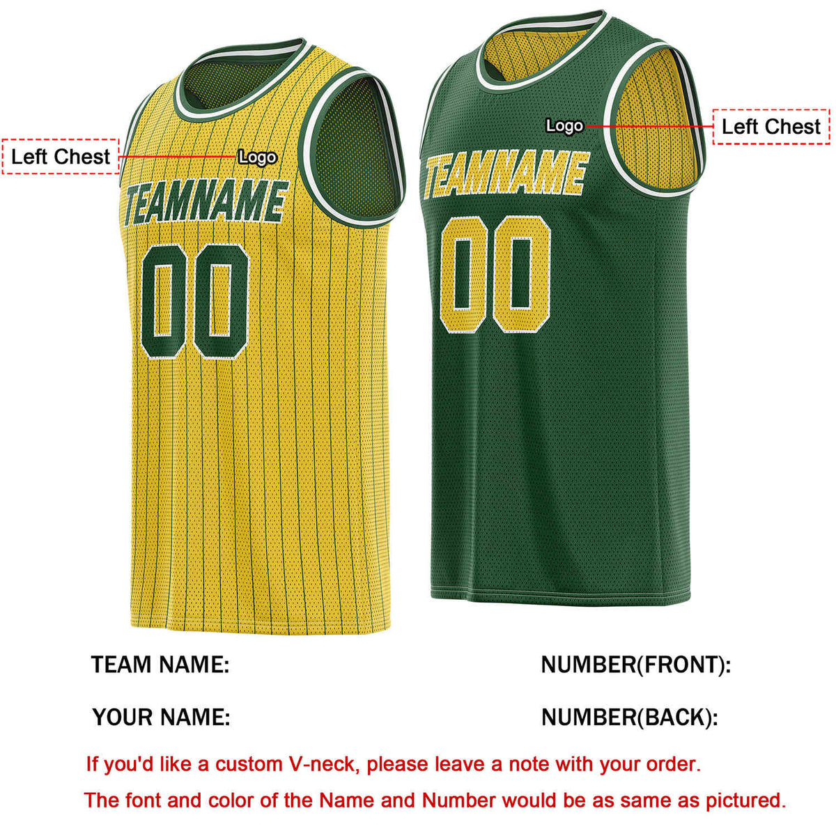 Custom Reversible Yellow Green Striped Mesh Basketball Jersey | Team & Player Name - Vosoli