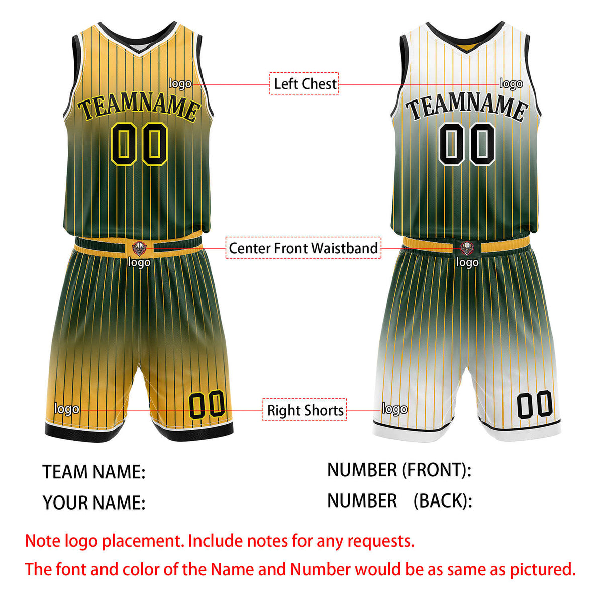 Custom Reversible Yellow Green White Gradient Striped Basketball Uniform Set | Team & Player Name - Vosoli