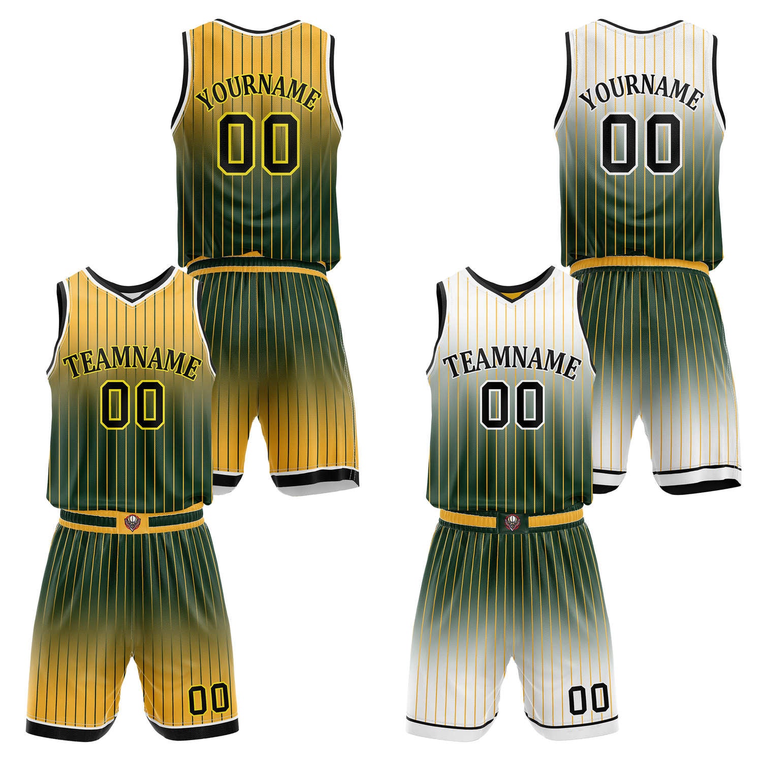 Custom Reversible Yellow Green White Gradient Striped Basketball Uniform Set | Team & Player Name - Vosoli