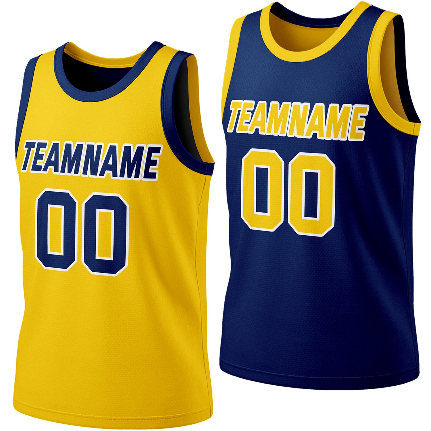 Custom reversible yellow & navy basketball jersey, personalized team name number logo, breathable mesh fabric sports top for men women youth Adult game practice - Vosoli