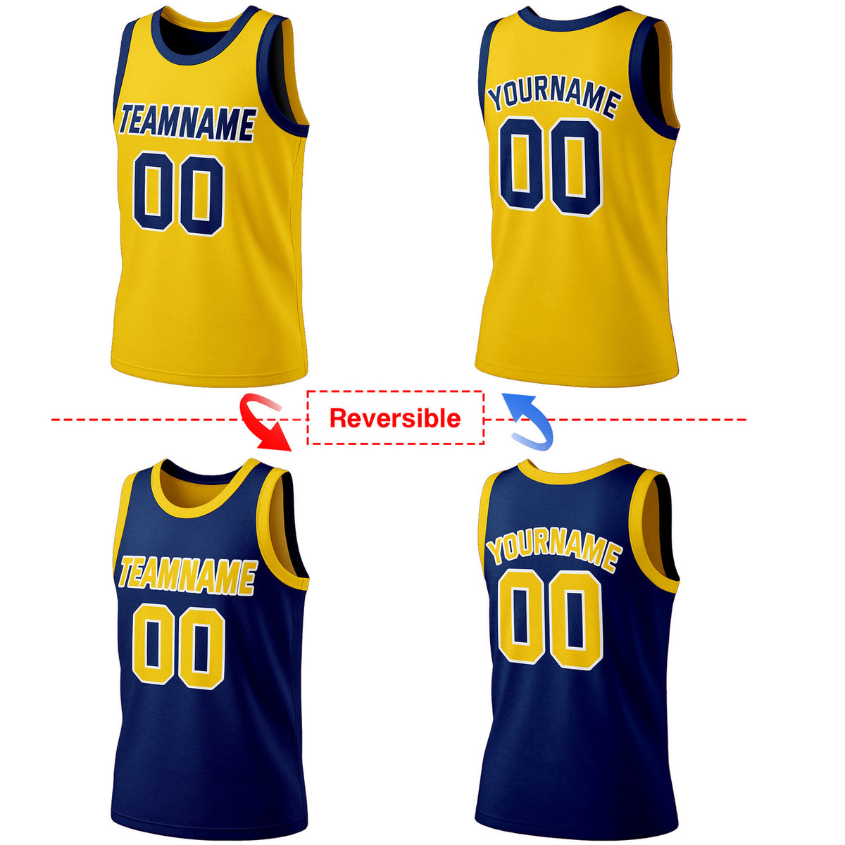 Custom Reversible Yellow & Navy Basketball Jersey | Personalized Team Jersey | Vosoli