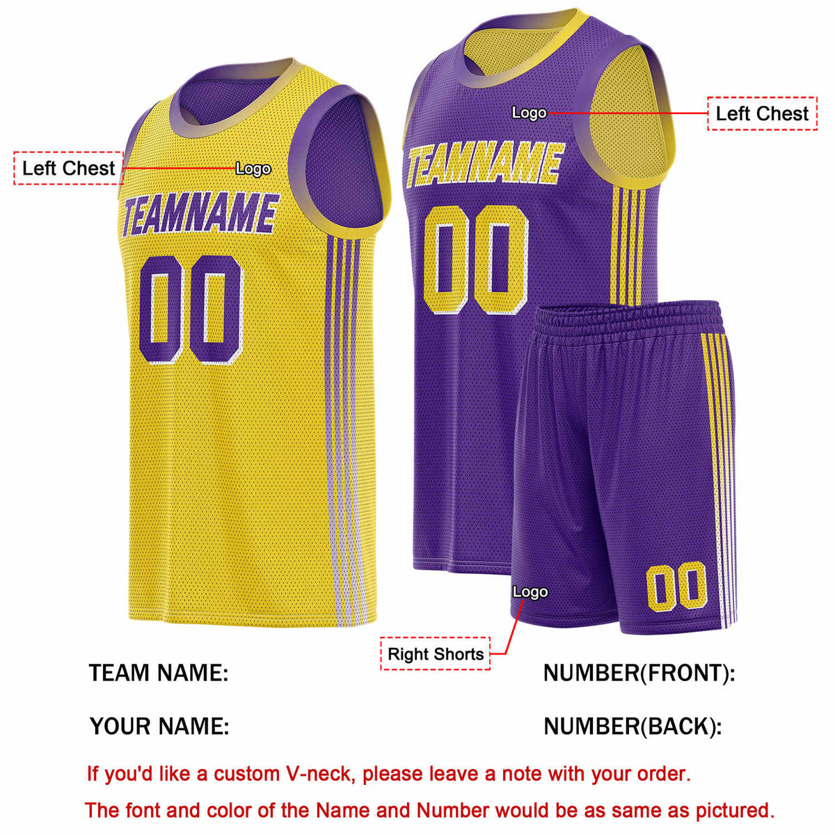 Custom Reversible Yellow Purple Basketball Uniform Set | Team & Player Name - Vosoli