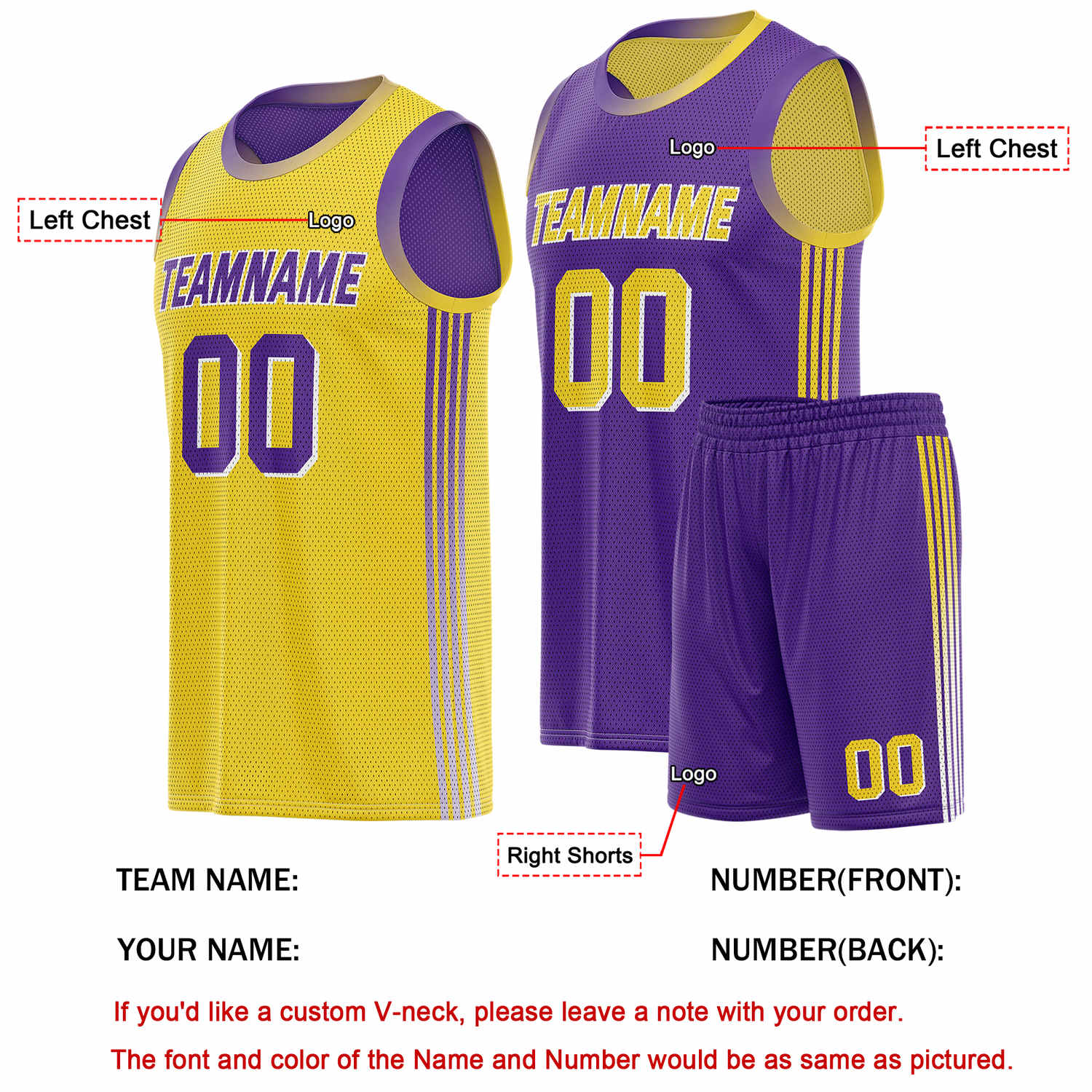 Custom Reversible Yellow Purple Basketball Uniform Set | Team & Player Name - Vosoli