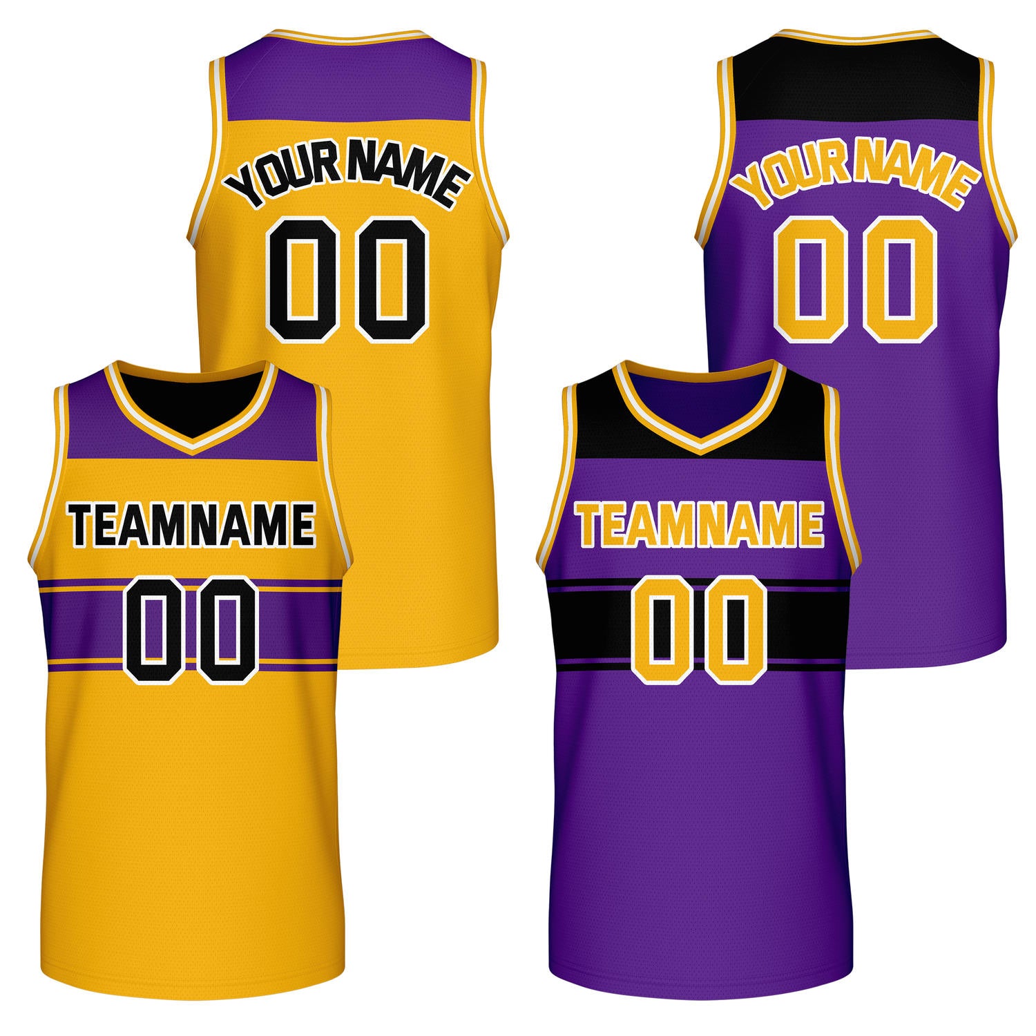 Custom Reversible Yellow Purple Block Basketball Jersey | Team & Player Name - Vosoli