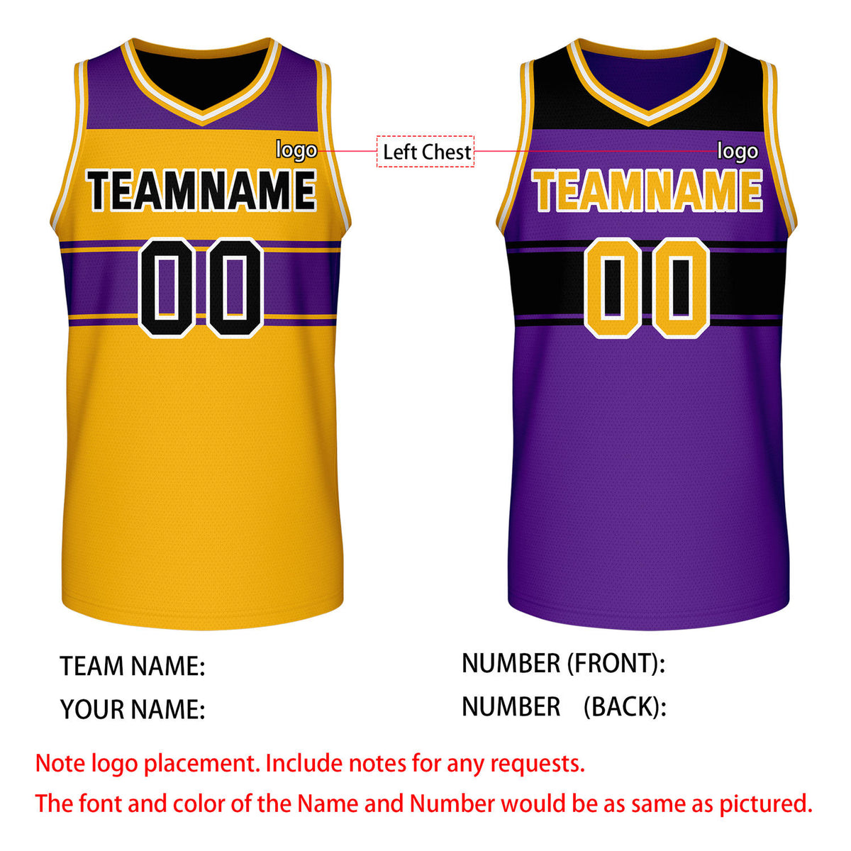 Custom Reversible Yellow Purple Block Basketball Jersey | Team & Player Name - Vosoli