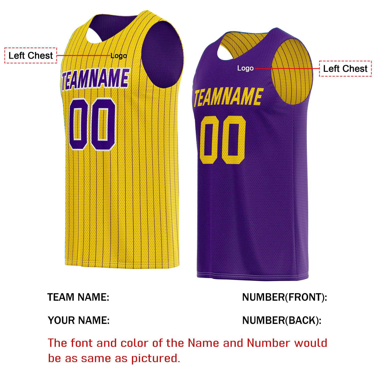 Custom Reversible Yellow Purple Striped Basketball Jersey | Personalized Team Name, Number & LOGO | Vosoli
