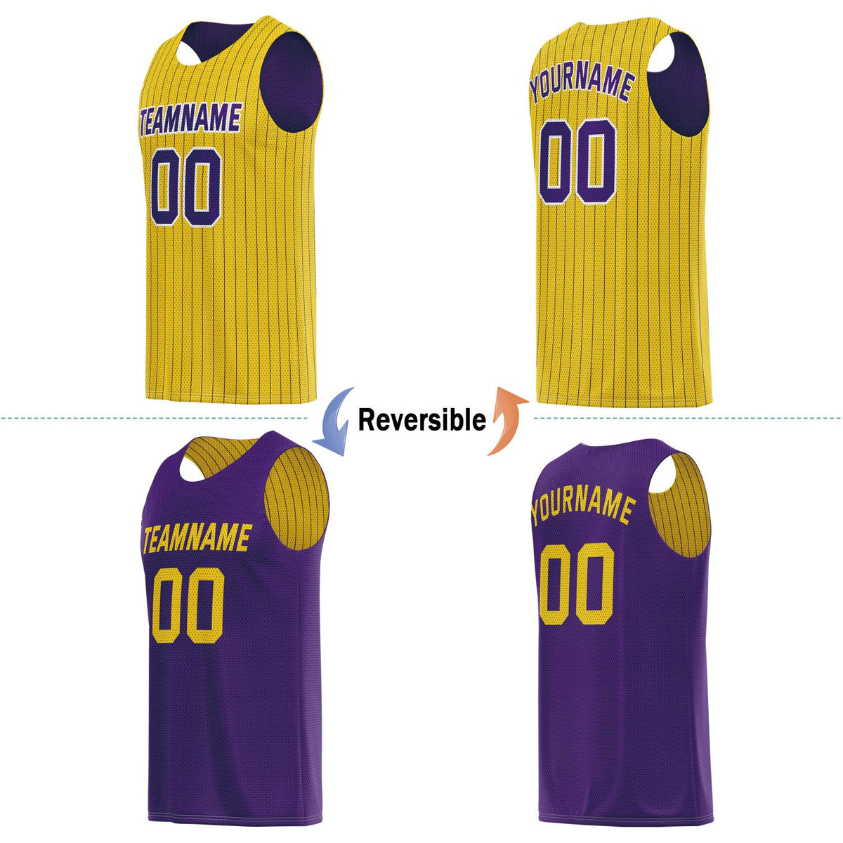 Custom Reversible Yellow Purple Striped Basketball Jersey | Personalized Team Name, Number & LOGO | Vosoli