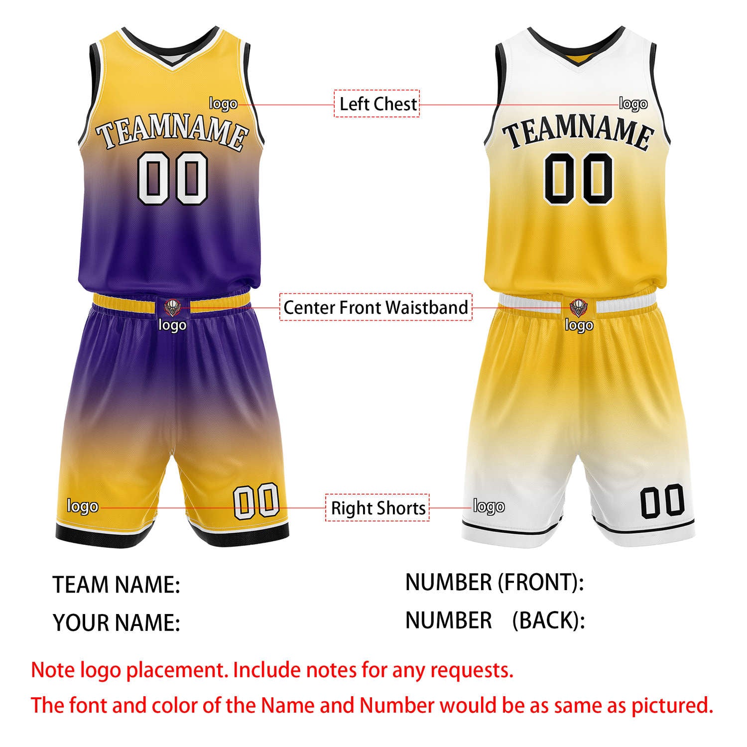 Custom Reversible Yellow Purple White Gradient Basketball Uniform Set | Team & Player Name - Vosoli