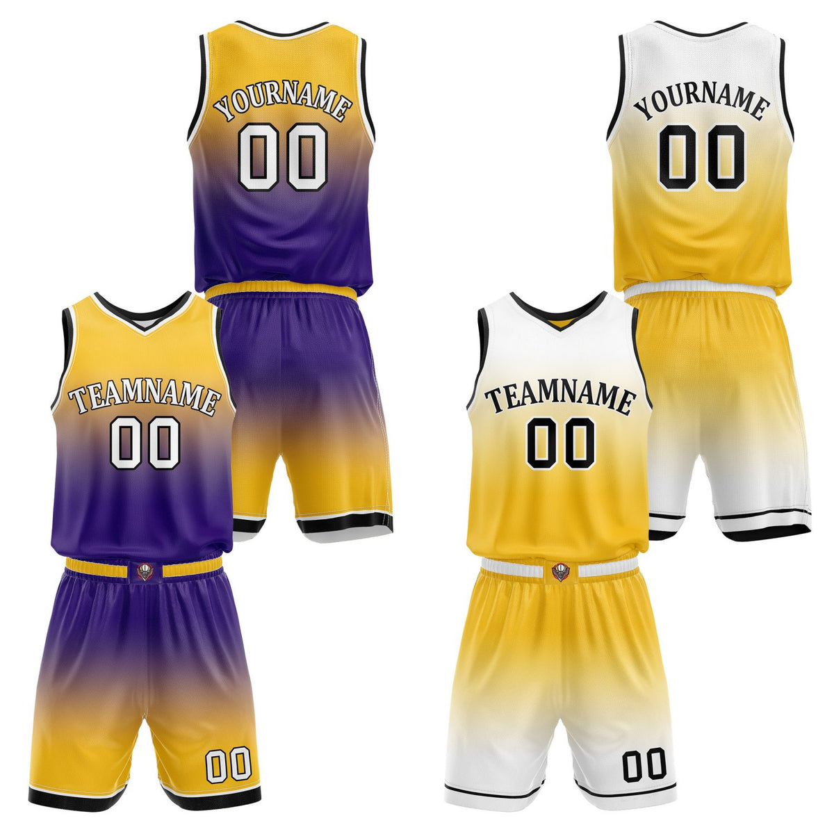 Custom Reversible Yellow Purple White Gradient Basketball Uniform Set | Team &amp; Player Name - Vosoli
