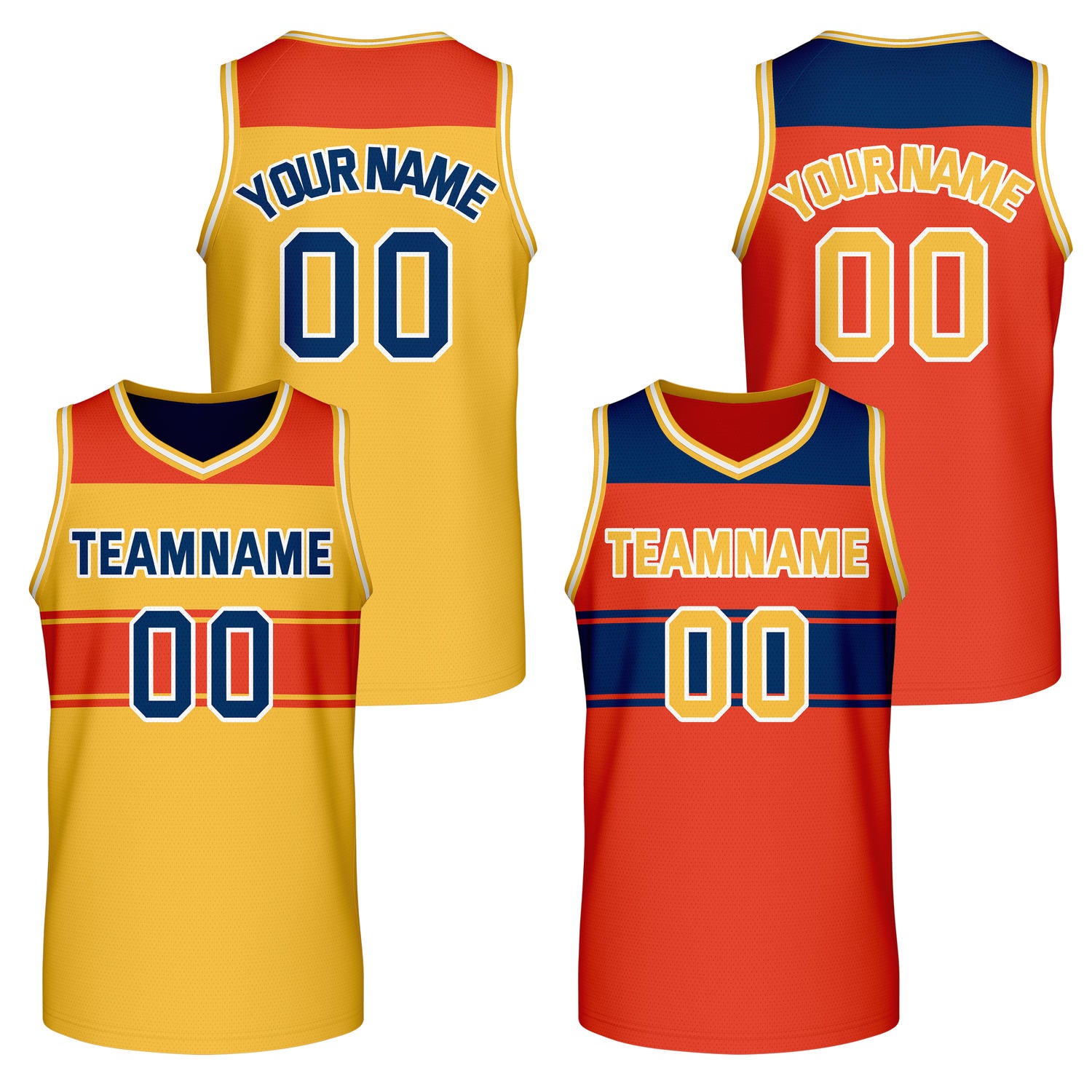 Custom Reversible Yellow Red Navy Block Basketball Jersey | Team & Player Name - Vosoli