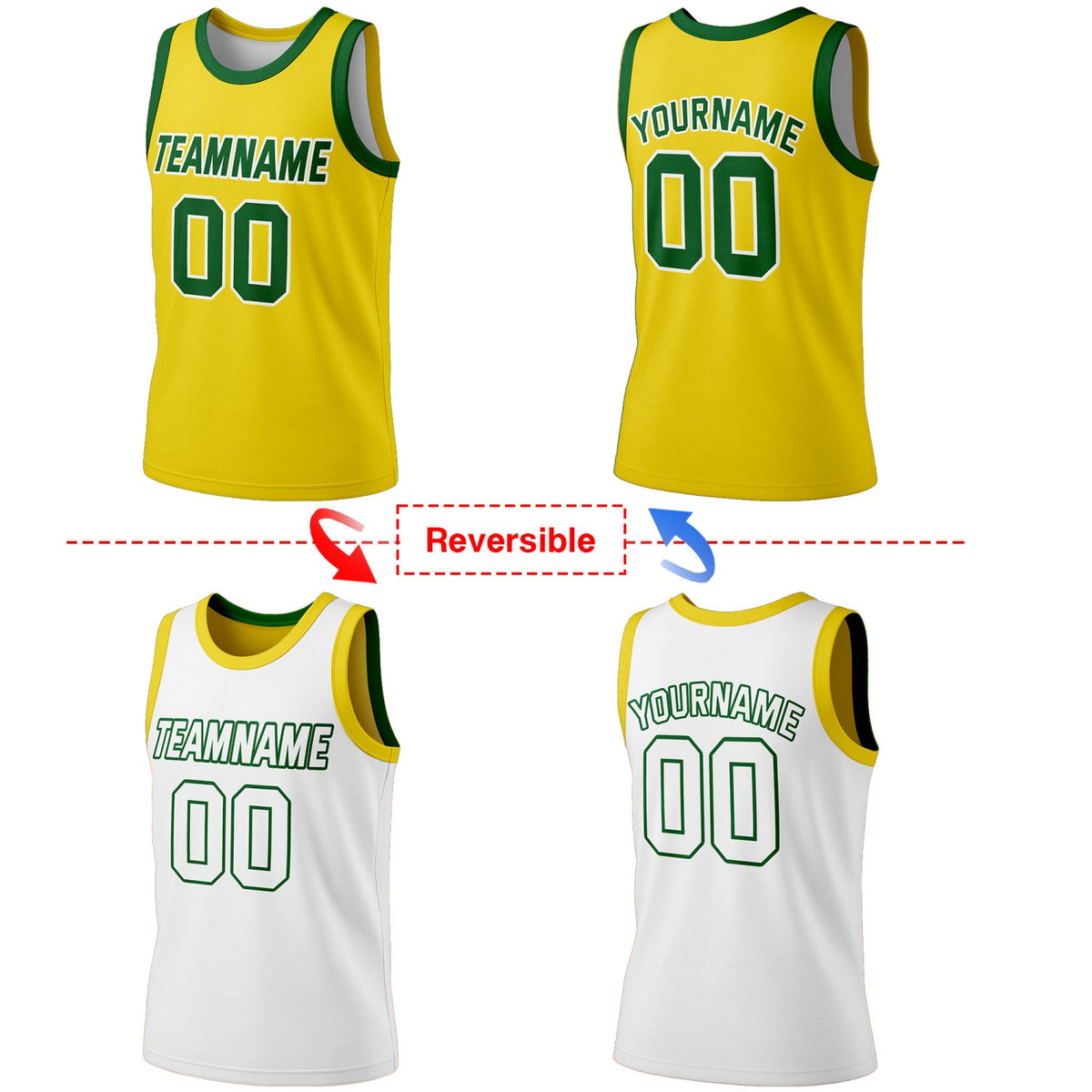 Custom Reversible Yellow & White Basketball Jersey | Personalized Team Jersey | Vosoli