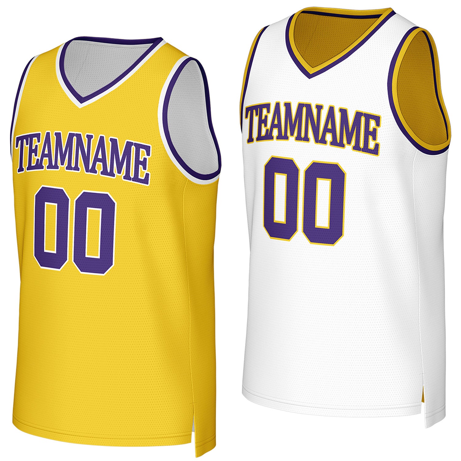 Custom reversible yellow white basketball jersey, personalized team name number Logo breathable Mesh sports top for men women youth game practice - Vosoli