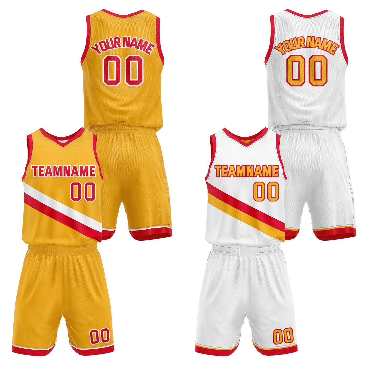 Custom Reversible Yellow White Red Basketball Uniform Set | Team & Player Name - Vosoli