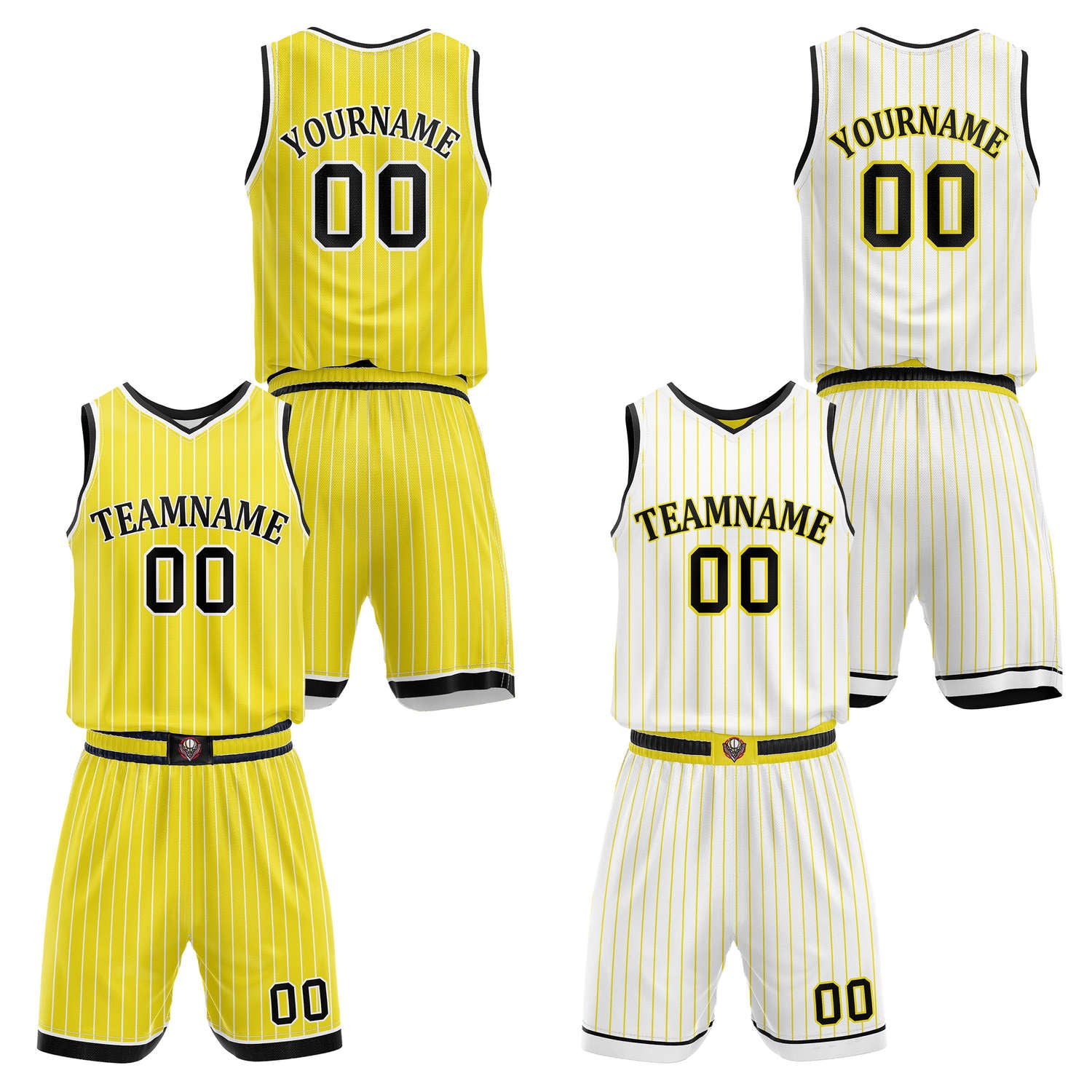 Custom Reversible Yellow White Striped Basketball Uniform Set | Team & Player Name - Vosoli
