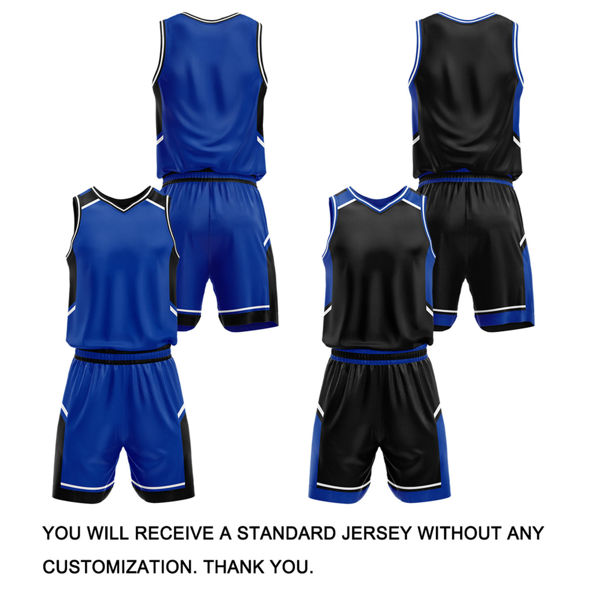 Custom Reversible Basketball Uniform Set | Royal Blue & Black V-Neck Sleeveless Jersey & Athletic Shorts