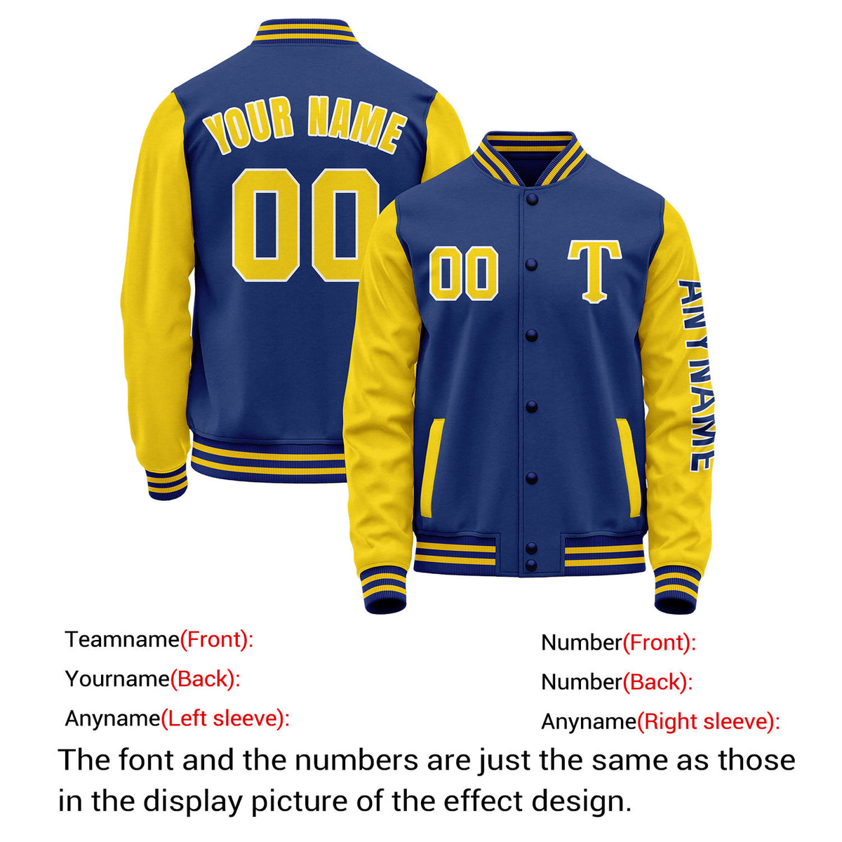Custom Royal Blue & Gold Varsity Letterman Jacket | Personalized Baseball Bomber Coat for Adult & Youth