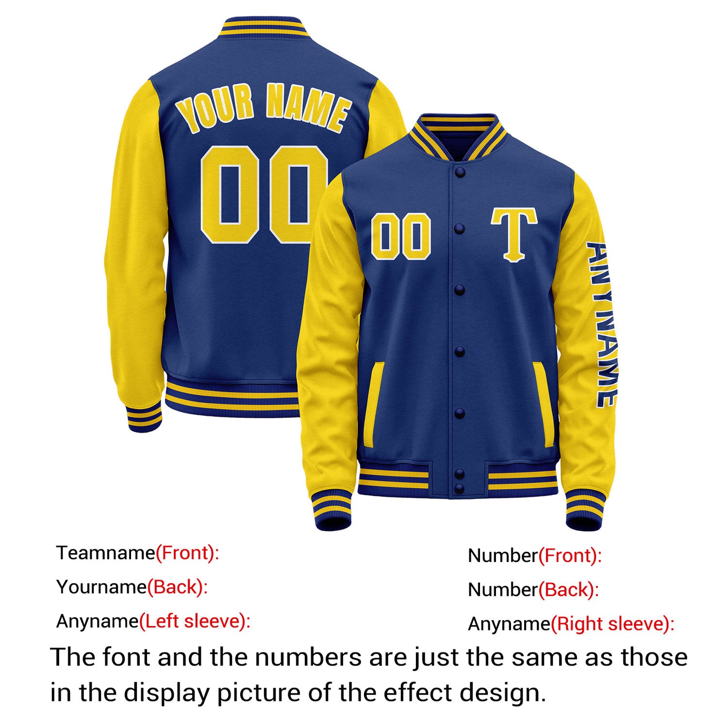 Custom Royal Blue & Gold Varsity Letterman Jacket | Personalized Baseball Bomber Coat for Adult & Youth
