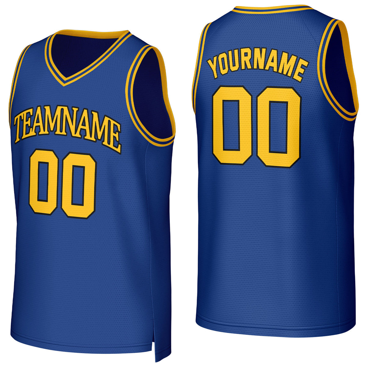 Custom royal blue-gold mesh basketball jersey with logo, personalized name &amp; number, team uniform for men women youth game practice - Vosoli