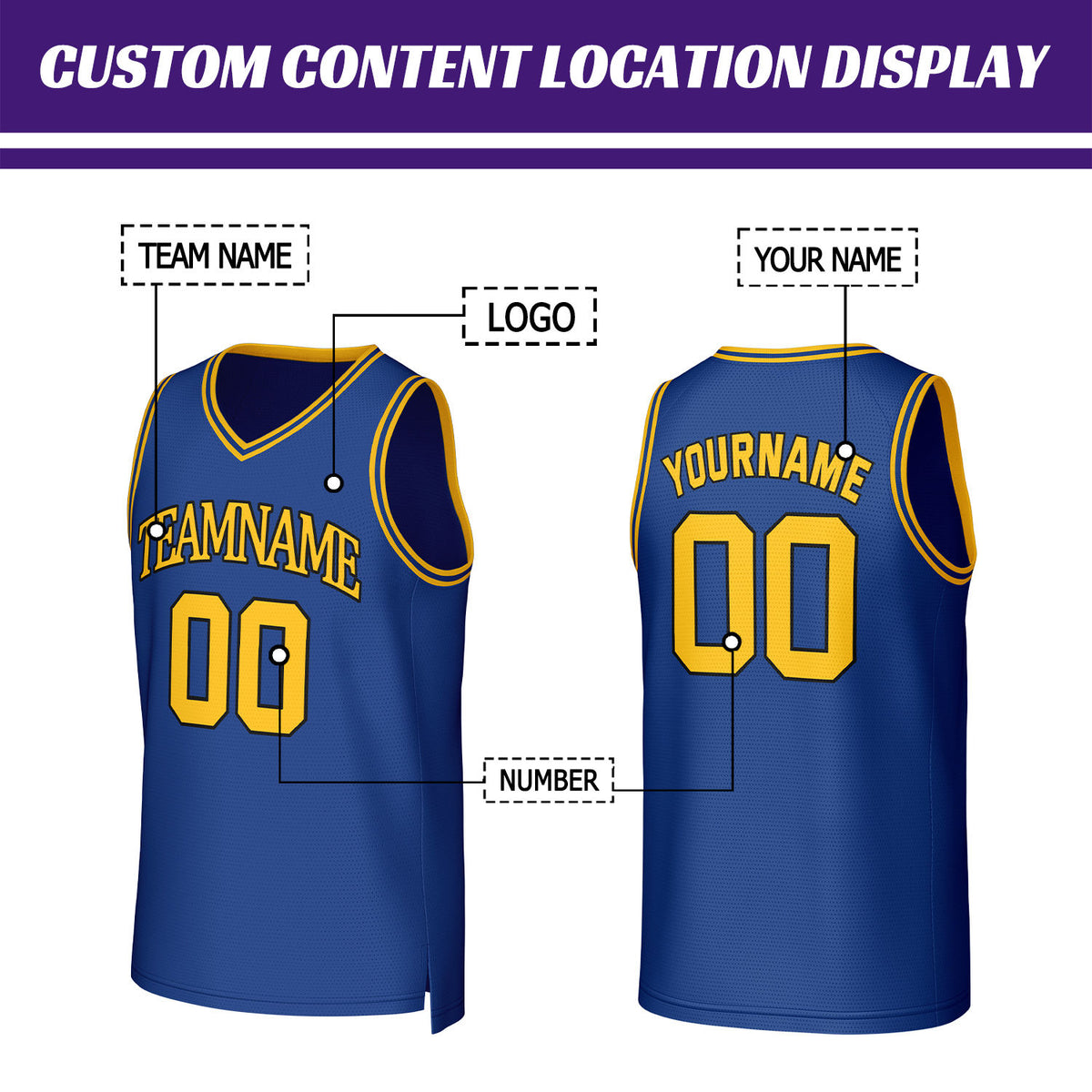 Custom Royal Blue & Gold Mesh Basketball Jersey | Personalized Name & Number Team Uniform