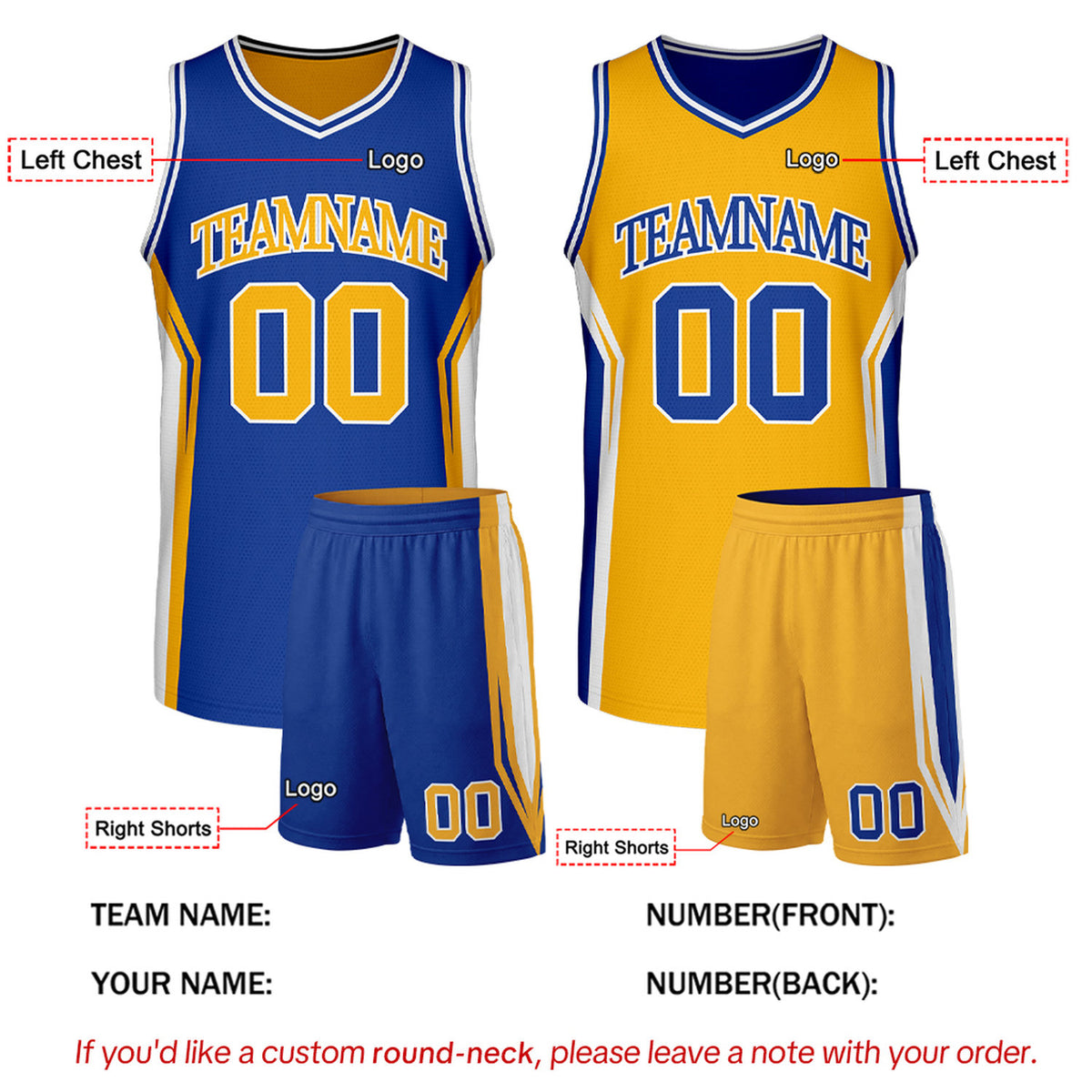 Custom Royal Blue & Gold Two Sided Basketball Uniform Set | Personalized Team Uniforms for Adult & Youth