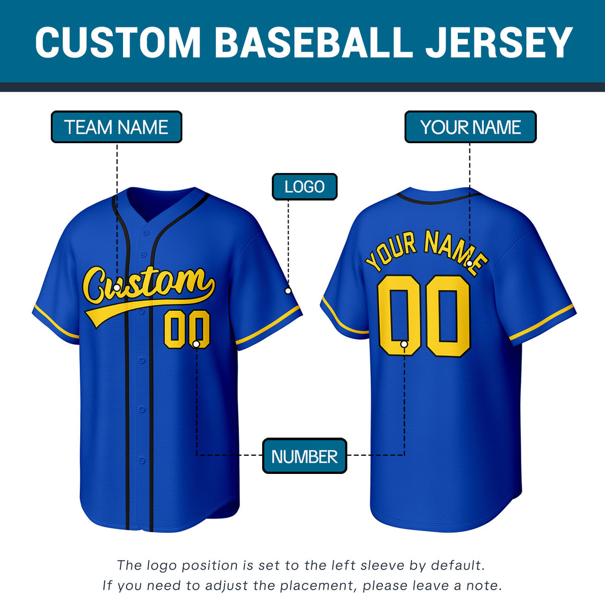 Custom Royal Blue Stitched Baseball Jersey | Personalized Name & Number | Team Uniform