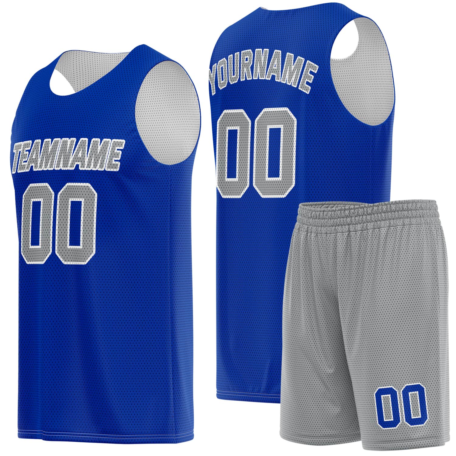Custom Royal Blue & Gray Basketball Jersey + Shorts Set - Personalized Team Name, Number | Vosoli