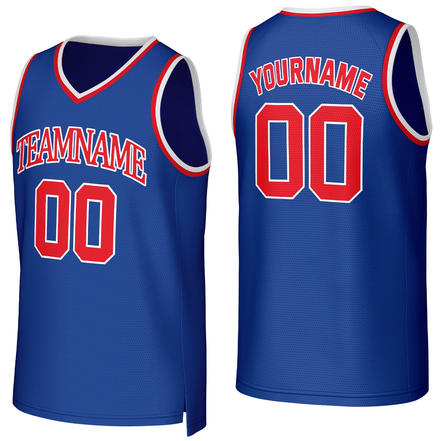 Custom royal blue-red mesh basketball jersey with logo, personalized name & number, team uniform for men women youth game practice - Vosoli