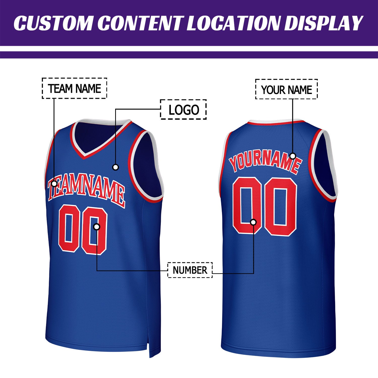 Custom Royal Blue & Red Mesh Basketball Jersey | Personalized Name & Number Team Uniform