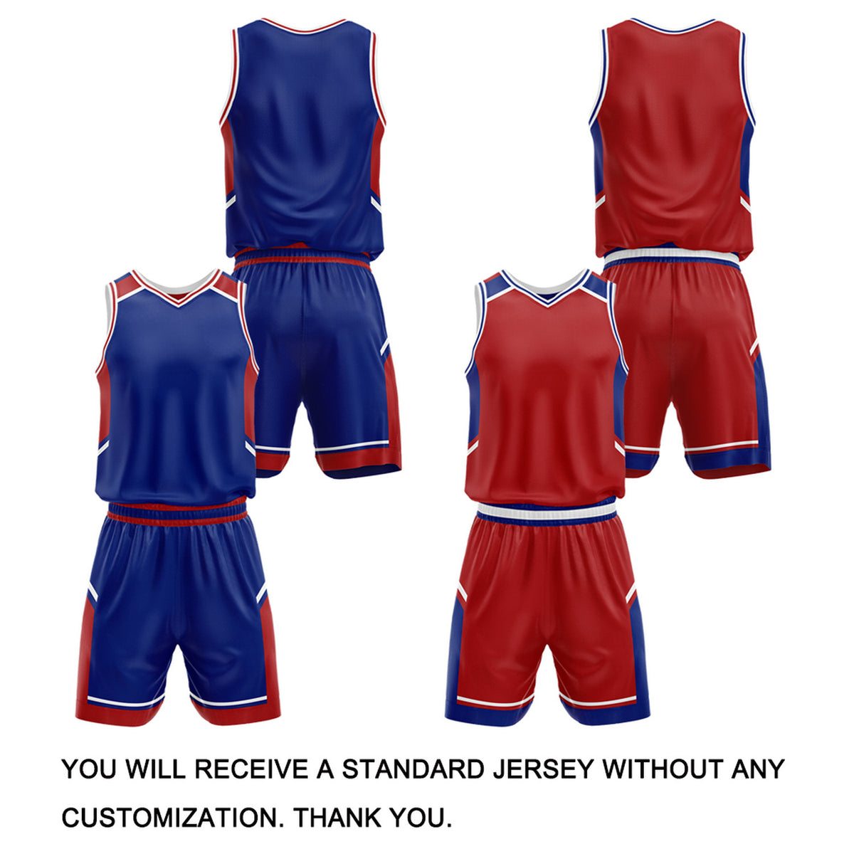 Custom Reversible Basketball Uniform Set | Royal Blue & Red V-Neck Sleeveless Jersey & Athletic Shorts