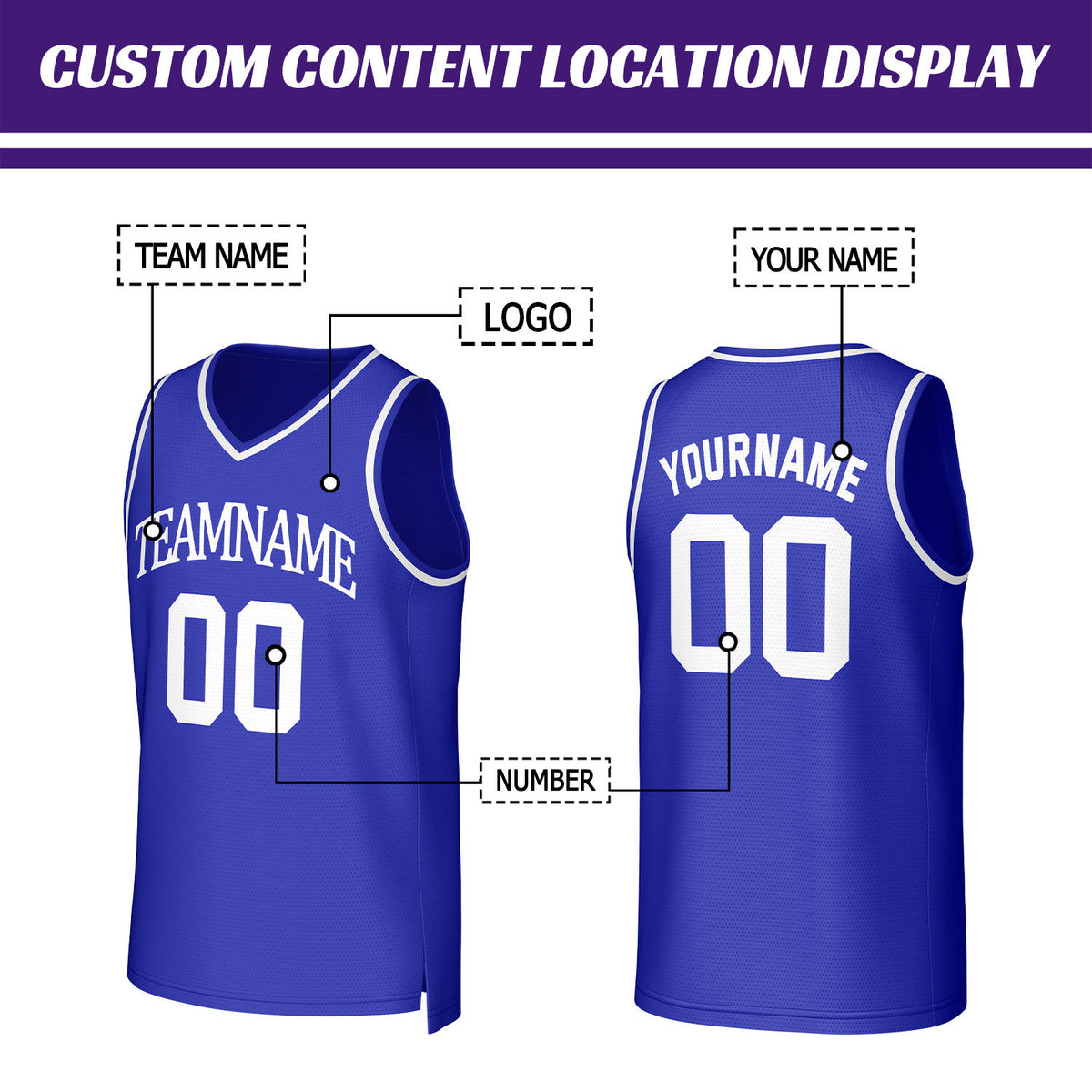 Custom Royal Blue & White Basketball Jersey | Personalized Name & Number Team Uniform